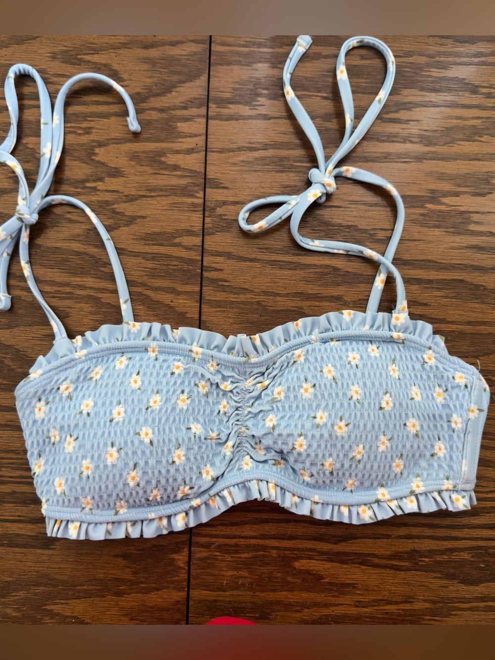 Hollister Light Blue Daisy Smocked Bandeau Bikini Top